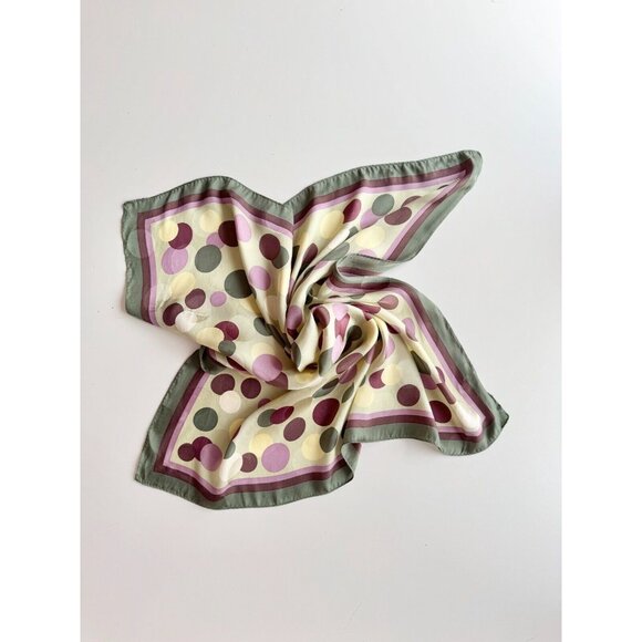 Vintage TALBOTS Green Purple Polka Dot Silk 26" x 26" Square Scarf - Picture 1 of 13